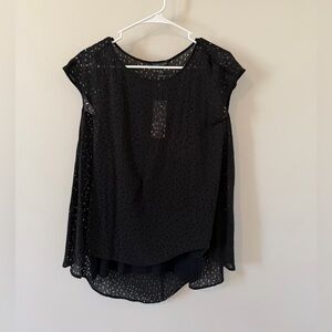 Eileen Fisher Confetti Laser Cut Silk Blouse Black Tencel Size XXS Ballet Neck